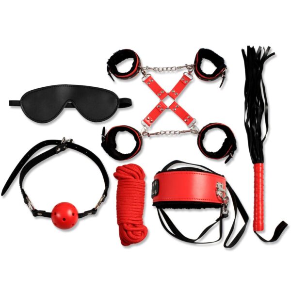 Secret Bondage : Ensemble BDSM 8 pcs 6148Rk - Noir et Rouge