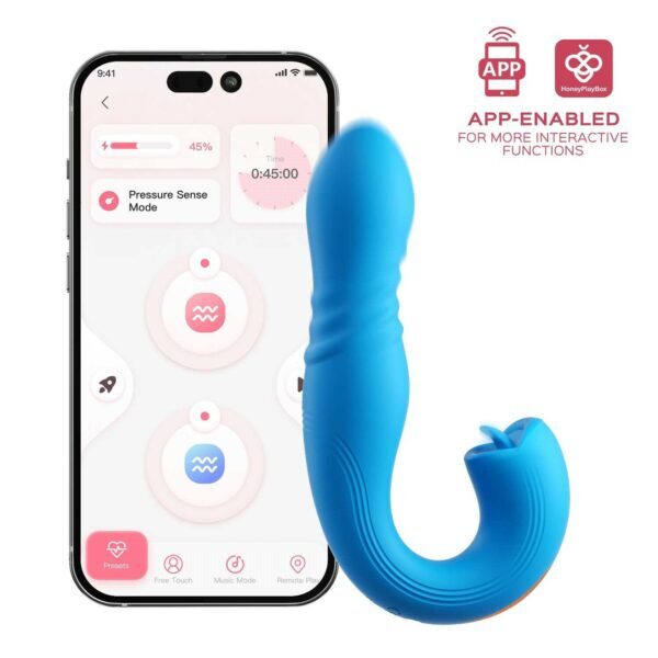 JOI THRUST 2 Bleu - Vibromasseur point G - lèche-clitoris - va et vient contrôlé par application